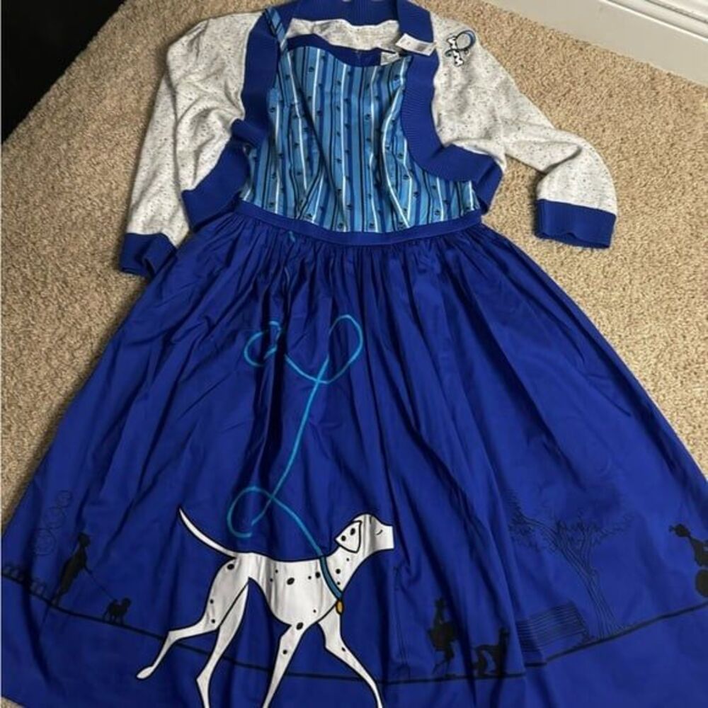 Disney Dress Shop Dress NWT 101 Dalmatians blue W/ Cardigan Small Rare - Picture 3 of 12